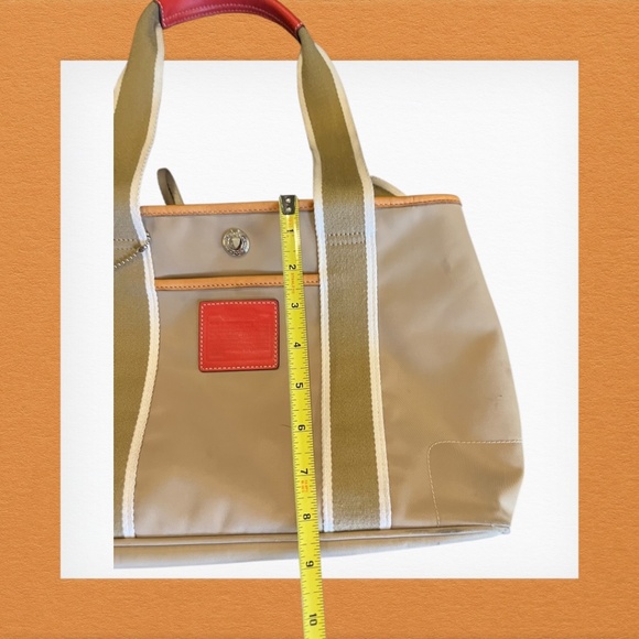Authentic Coach Nylon Red Leather Trim Tote Bag Style 5656 Tan Shoulder Purse - Picture 14 of 16